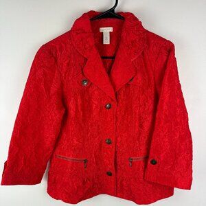 Chico's Crinkle Sheen red jacket NWOT, vintage blazer, US Size 4